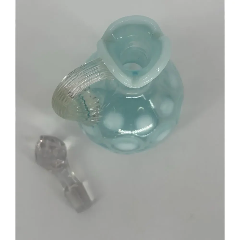 Vintage Fenton Blue Cruet Opalescent Coin Dot Cruet Ruffled Edge W/Stopper 7”